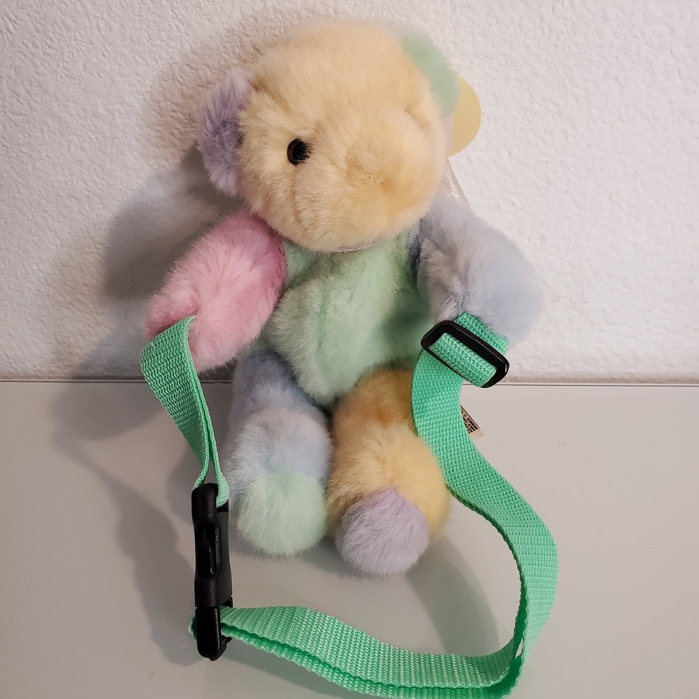 Bestever 9" Rainbow Pastel Bear FannyPack Plush Stuffed Animal HTF Original Tags